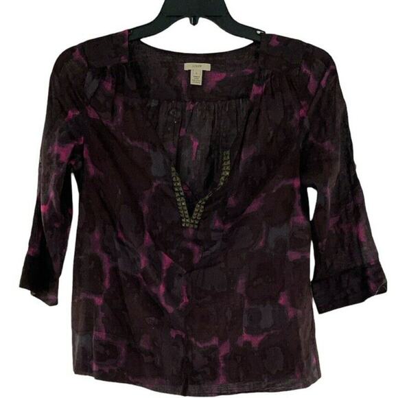 J. Crew Top Women's Size 4 3/4 Multicolor Sleeve Beaded V-Neckline Casual Blouse - Picture 3 of 9